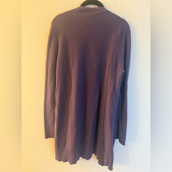 Eileen Fisher Straight Long Cardigan in Purple Organic Cotton Open Front Size S - Picture 2 of 4